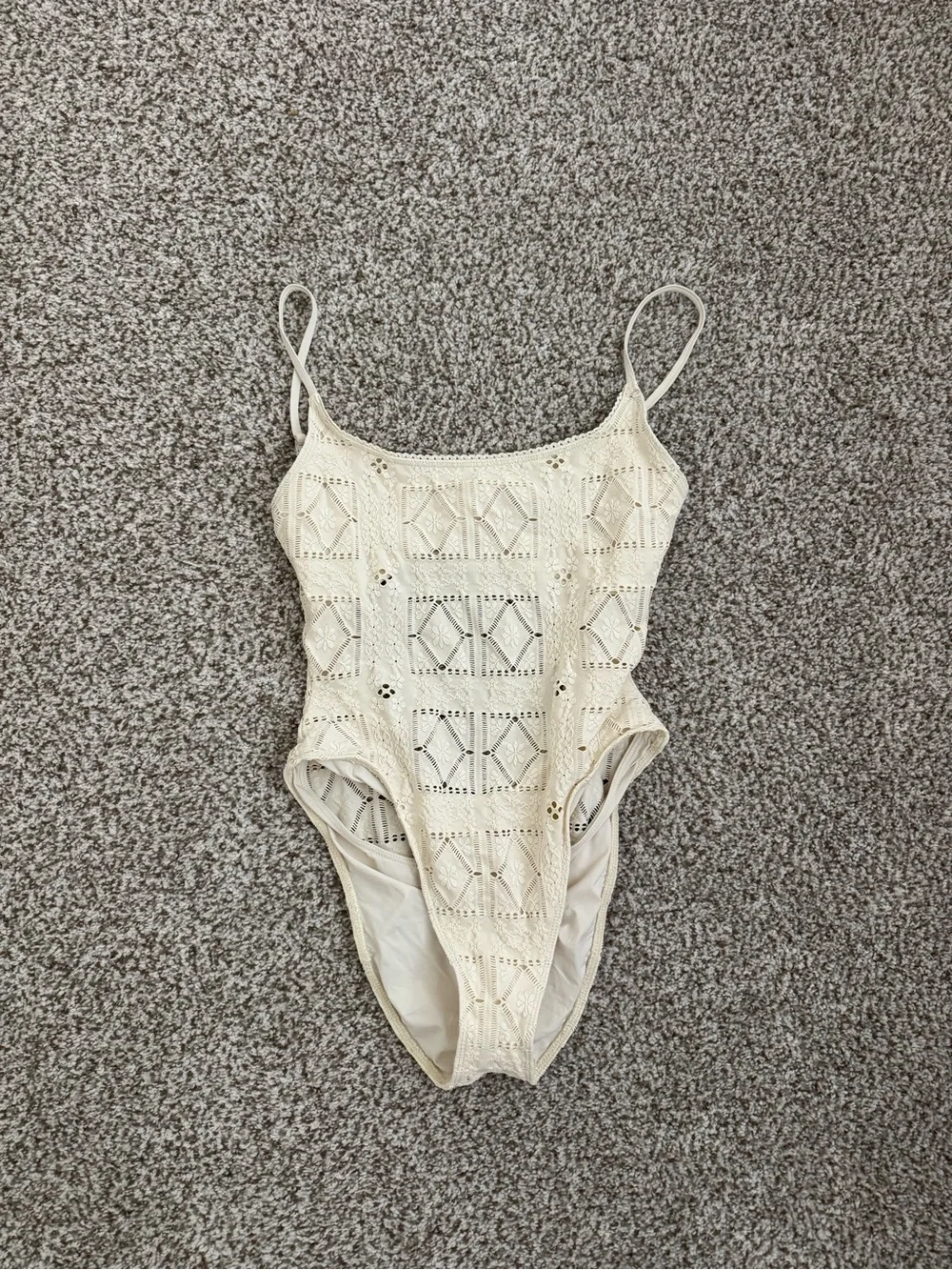 Frankie's Bikinis Cream Crochet One-Piece Swimsuit